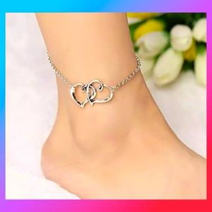 New !! 925 Silver Double Hearts Anklet